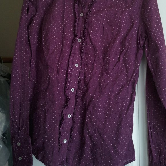 Polka Dot Full Sleeve Ruffle Blouse Sz S Merona - Picture 2 of 2